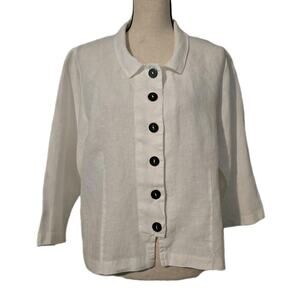 Clay Get Comfortable Cropped Top Blouse Linen Eggshell 3/4 Sleeve Large Made USA